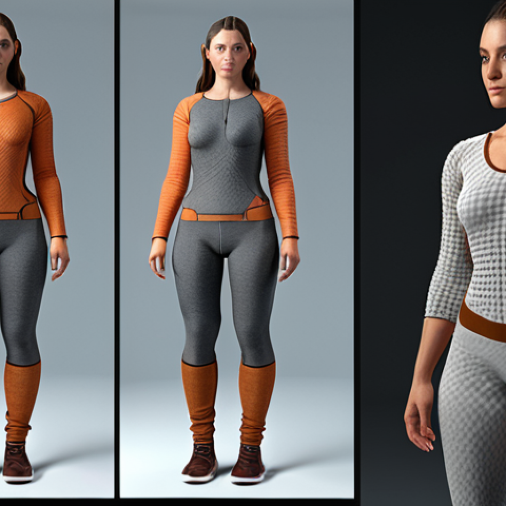 **

3D clothing design visualization. A virtual prototype showcasing fit, texture, and overall garment appearance using CLO3D or Browzwear, highlighting design innovation.

**