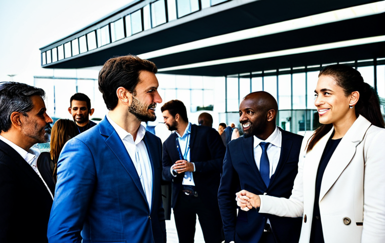 Networking in Lisbon**

"A diverse group of professionals, fully clothed in stylish business attire, networking at a fashion-tech conference in Lisbon, Portugal. Modern architecture in the background. Safe for work, appropriate content, professional, perfect anatomy, natural proportions, family-friendly environment."

**