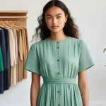 Home 10 의류기술 이론 시험 대비 팁 - **Prompt 1: "Sustainable Fashion of the Future"**
A stylish young woman, approximately 25 years ...