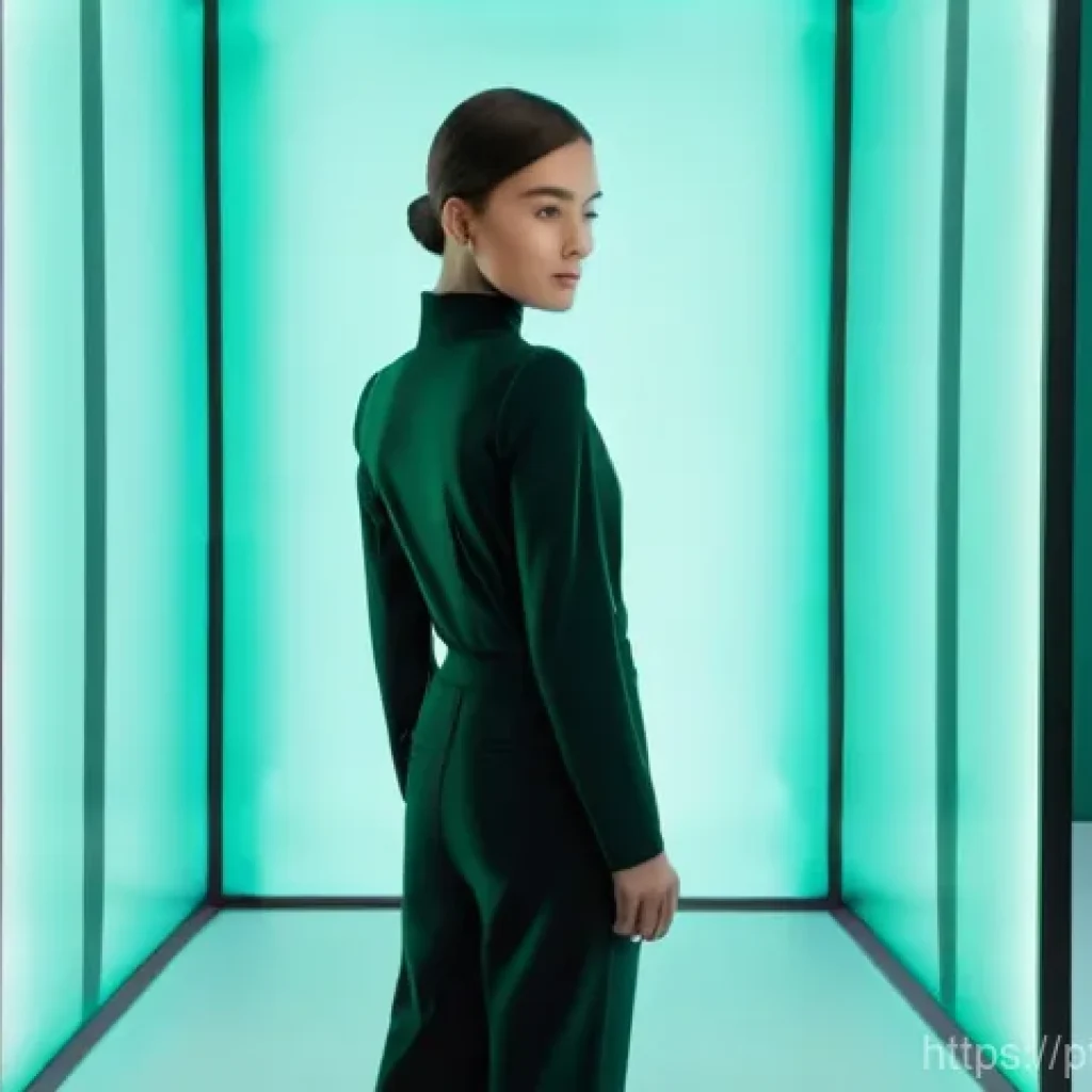 의류기술 창업 마케팅 전략 - **Prompt:** A stylish young woman in her late 20s, with a warm and confident expression, is standing...