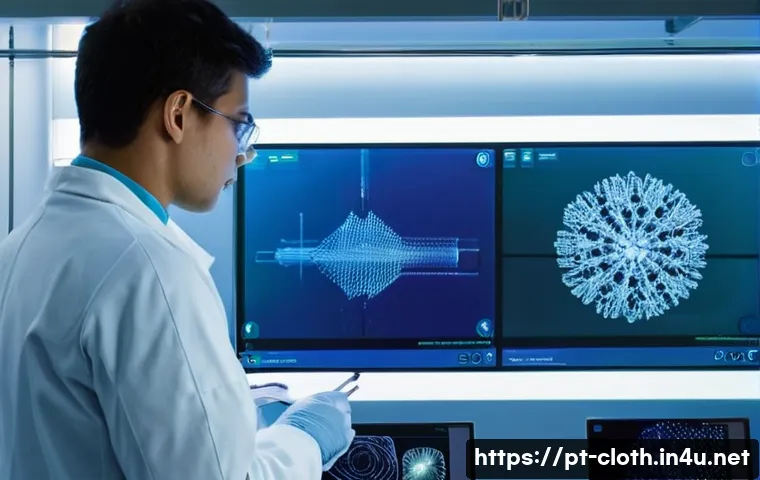 의류기술 자격시험 합격 후기 - **Prompt:** A vibrant, futuristic textile research laboratory where a diverse team of scientists and...